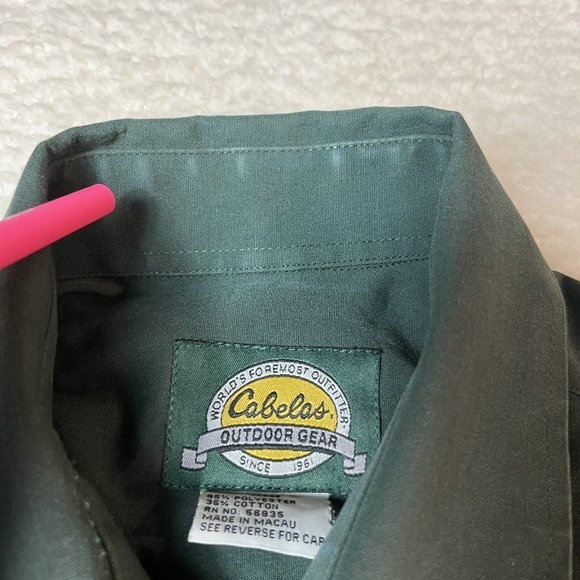 Cabelas Vintage Shirt Mens Large Green Long Sleeve Button Down Safari FADED - Picture 4 of 9